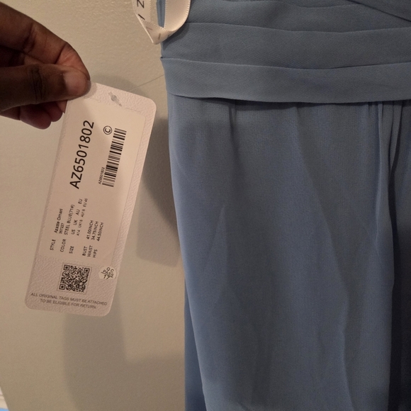 Azazie Women's Dusty Blue Whimsical Tierd A-Line Chiffon Bridesmaids Dress. S 10 - Picture 9 of 9